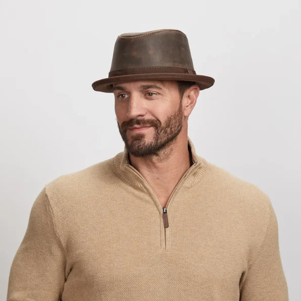 Men's Leather Fedora Trilby Hat
