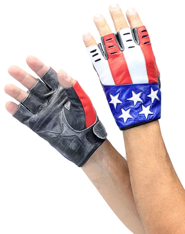 USA Flag Biker Fingerless Gloves