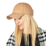 Dark Beige Leather Baseball Hat