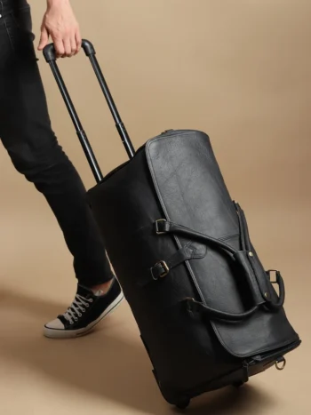 Leather rolling duffle bag