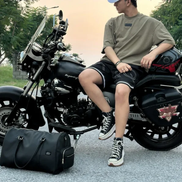 Black Leather Duffel Bag