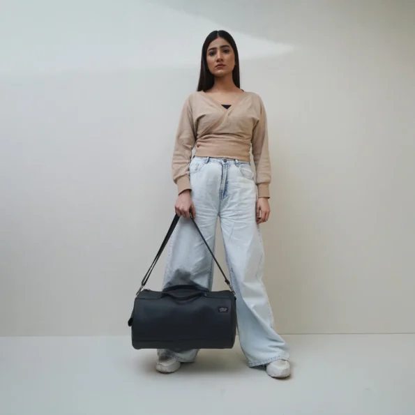 Black Leather Gym Duffel