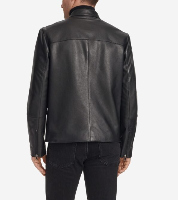 Black leather biker jacket for men