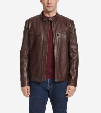 Brown leather zip-up jacket