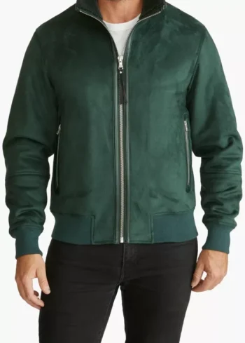 Green vegan suede moto jacket