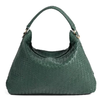 Handmade Green Leather Woven Bag