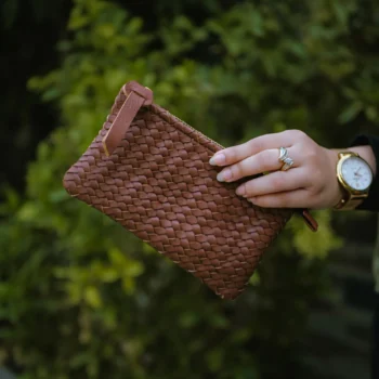 Handwoven Leather Zipper Pouch