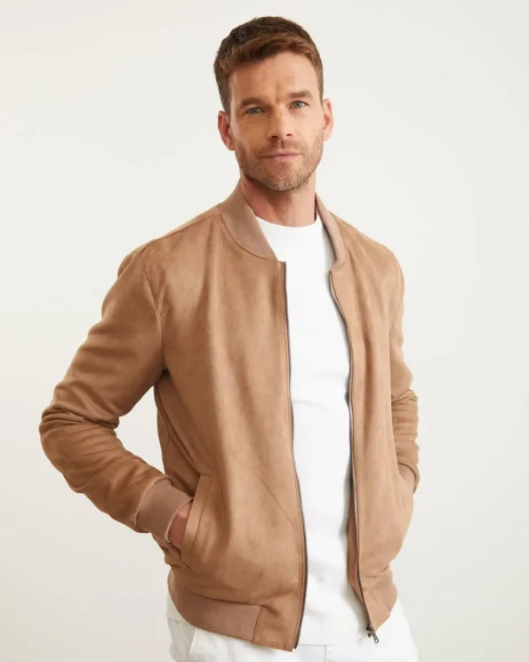 Men's beige suede biker jacket