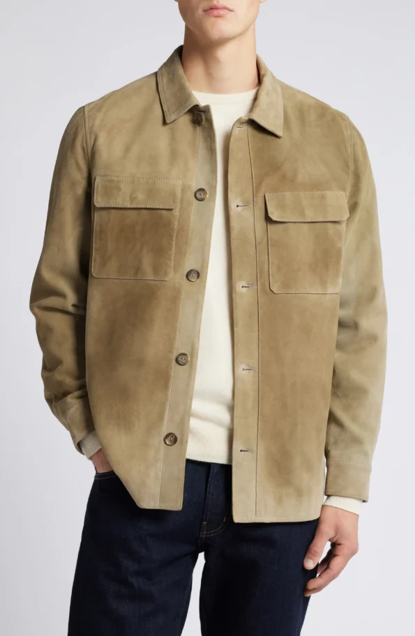 Men's suede leather shirt jacket