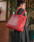 Red Woven Leather Bag
