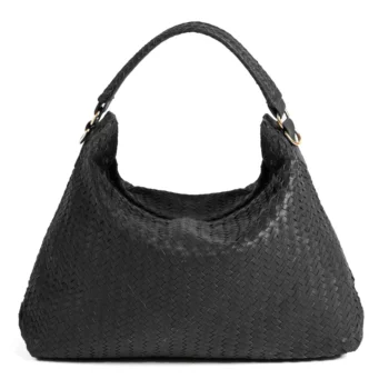 Woven Leather Tote in Black