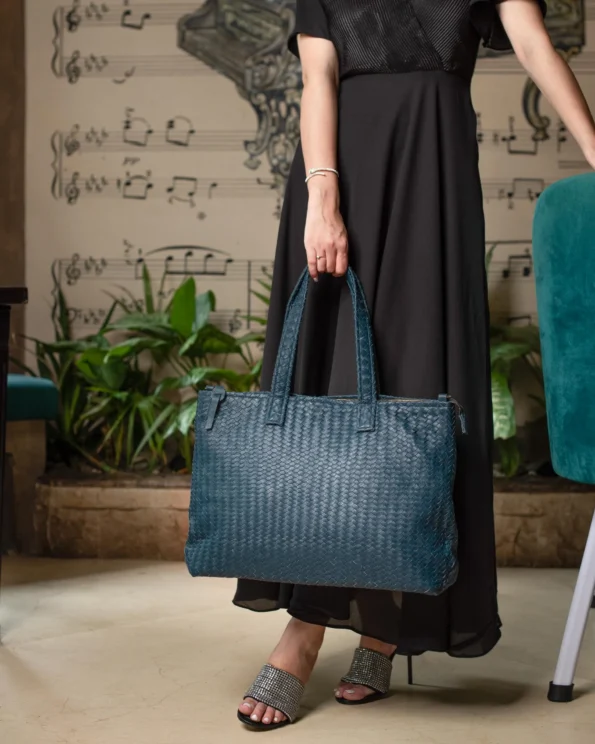 Woven Leather Zipper Tote