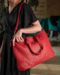 Red Woven Leather Bag