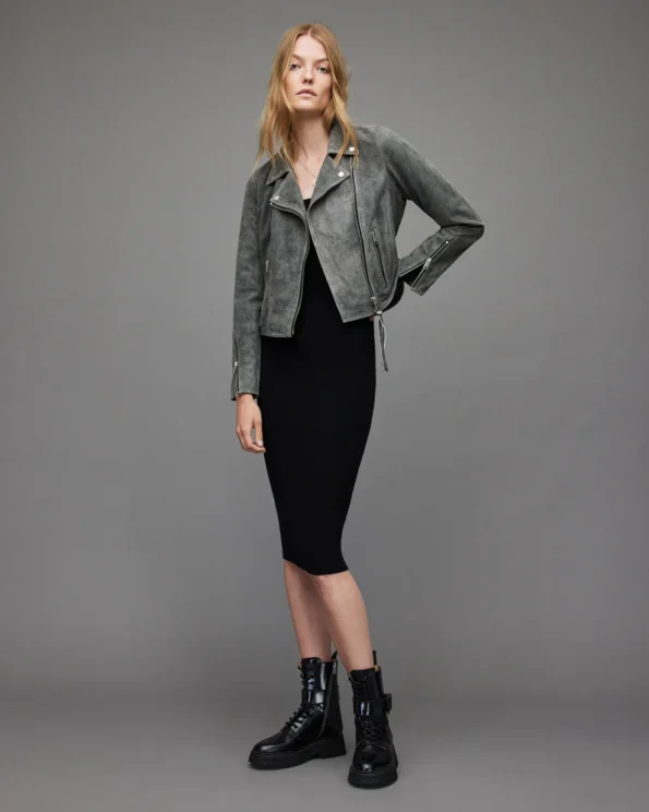 Gray Suede Biker Outerwear
